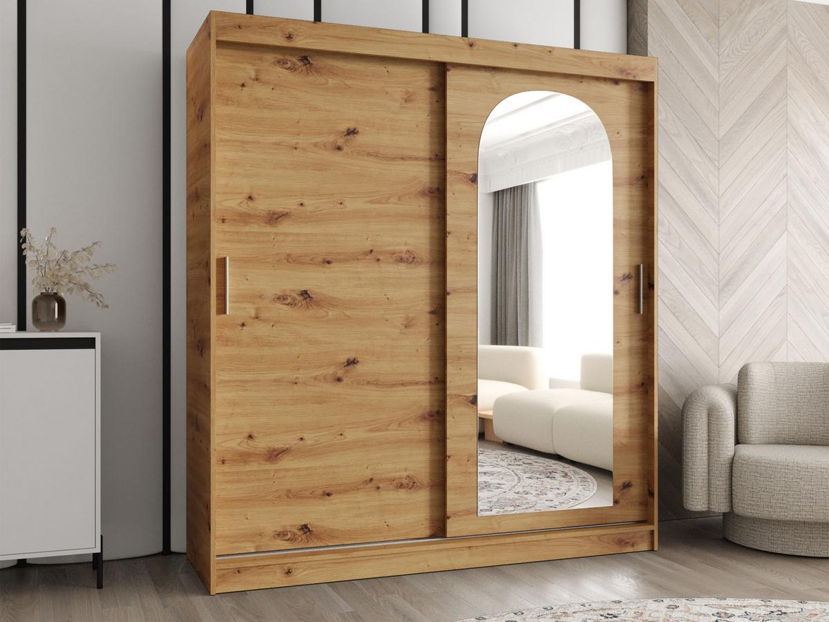 SCHWEBETÜRENSCHRANK Selfie 180 cm - Silberfarben/Eiche Artisan, Holzwerkstoff/Kunststoff (180/200/62cm) - MIRJAN24