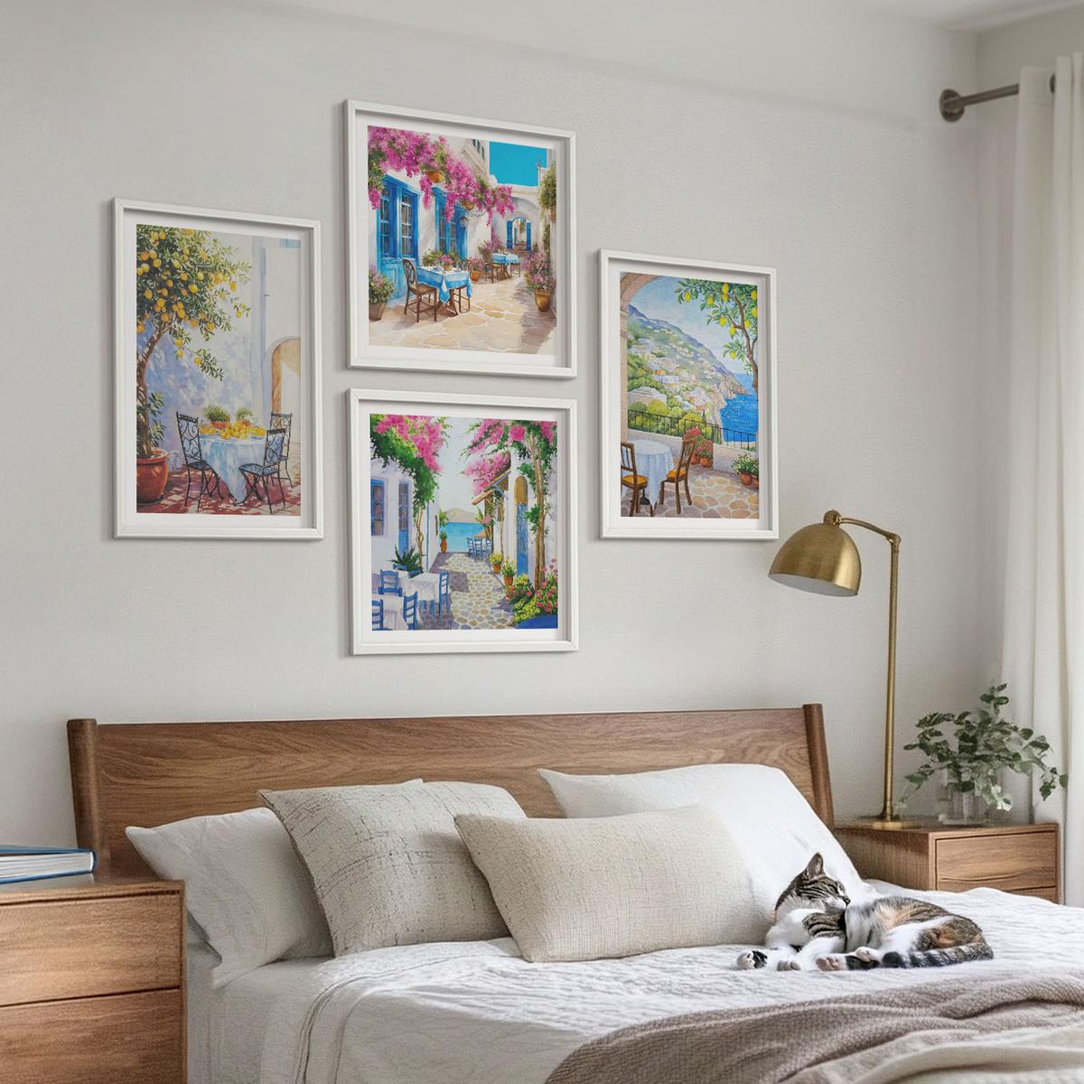 BILDER SET 4er Set - 50x50 cm & 40x60 cm Weißer Rahmen - Charmante Straßen mit Pflanzen - Weiß, Kunststoff (50/50cm) - TULUP
