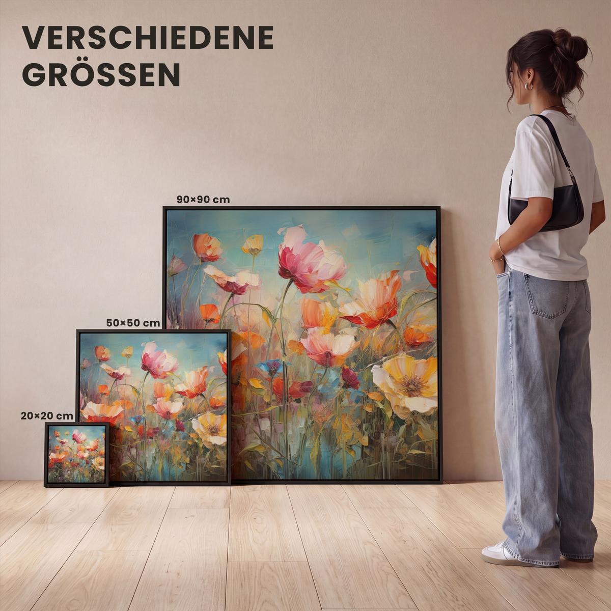 LEINWAND Bilder mit Rahmen - Blumen - Aquarell - Kunst - Botanisch - Natur - 50x50 - Orange, Textil (50/50cm) - MuchoWow