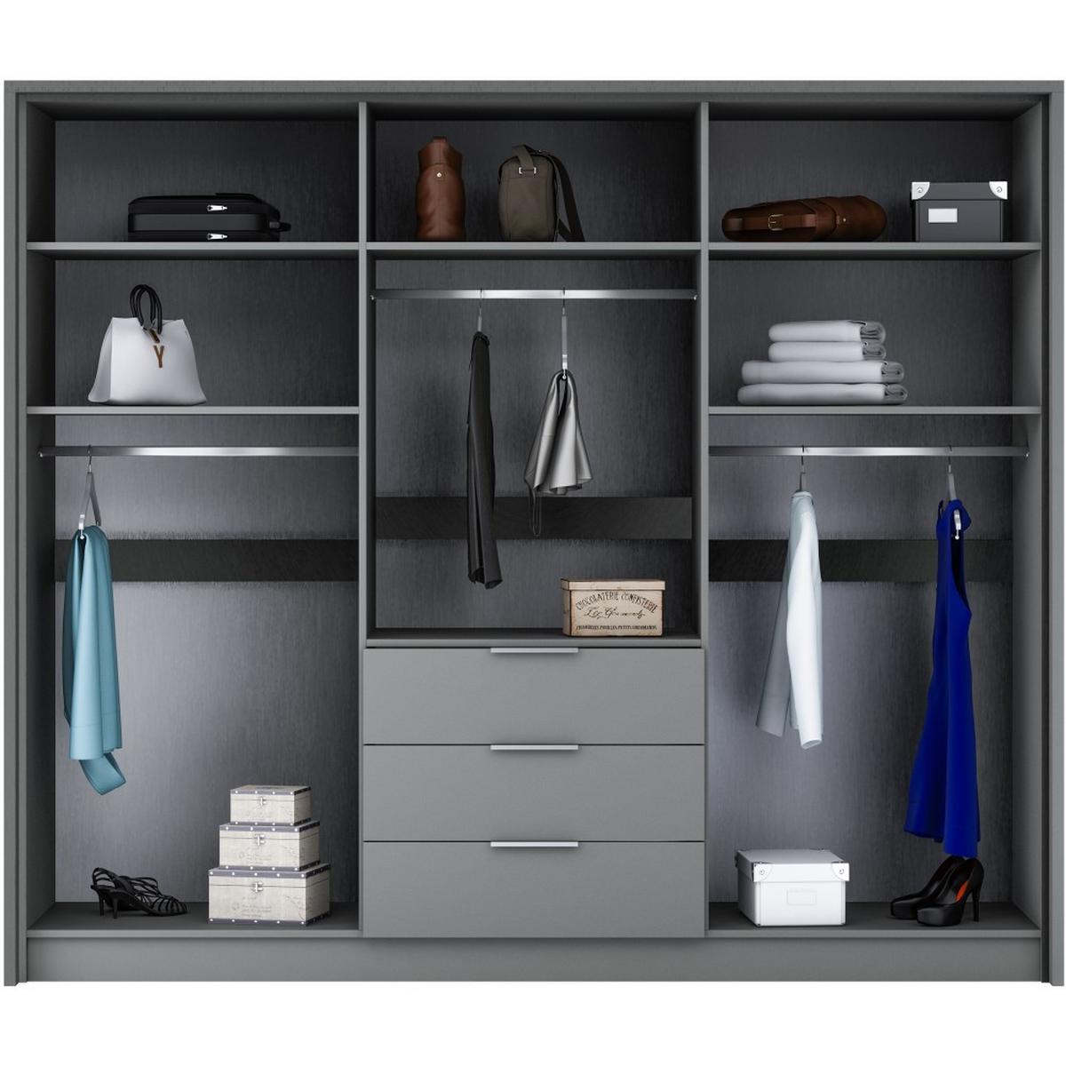 DREHTÜRENSCHRANK Bombay mit 6 Türen und 3 Schubladen, graphitfarben - Graphitfarben, Holzwerkstoff (255/217/65cm) - Beautysofa