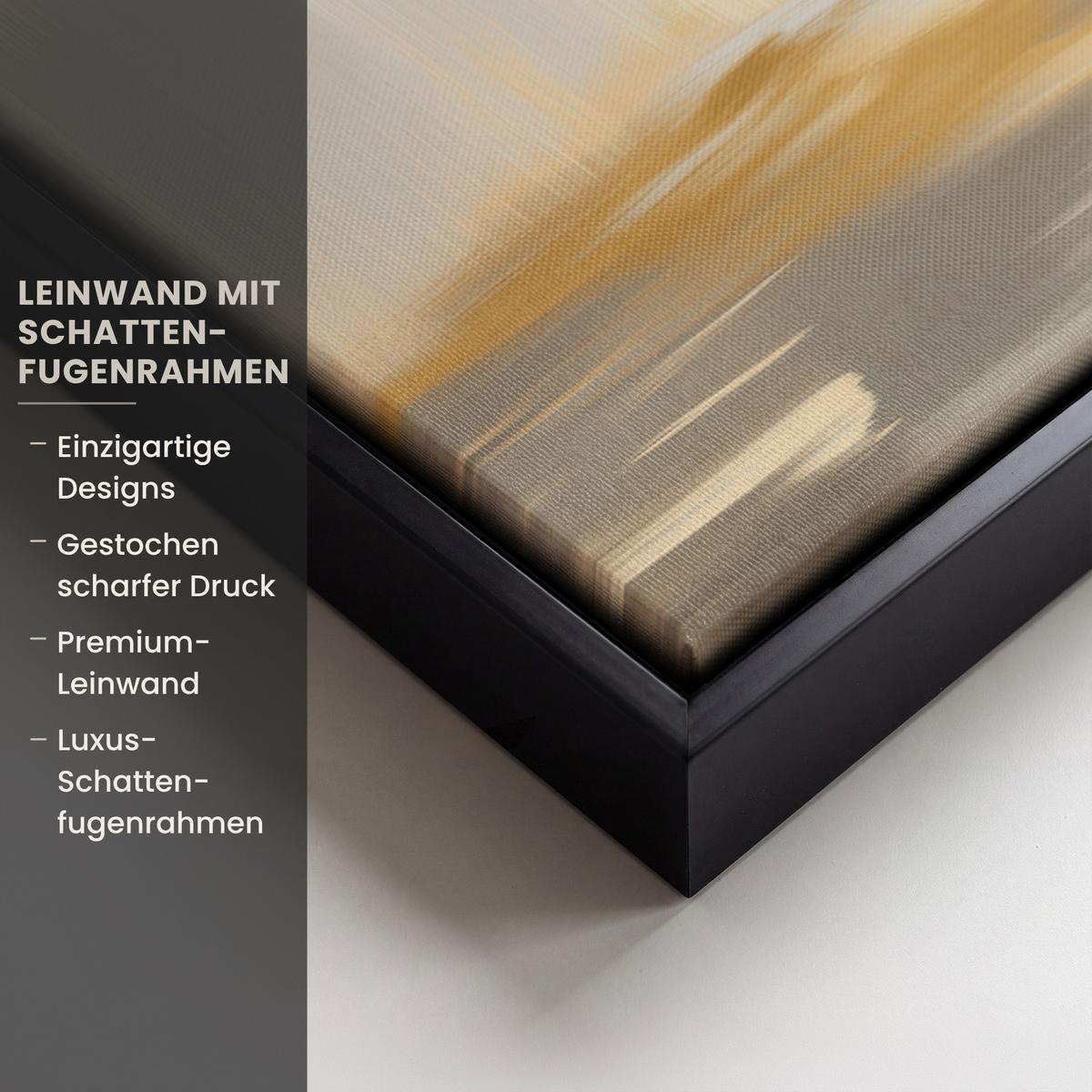 LEINWAND Bilder mit Rahmen - Gemälde - Baum - Abstrakt - Blätter - 100x70 - Beige, Textil (100/70cm) - MuchoWow