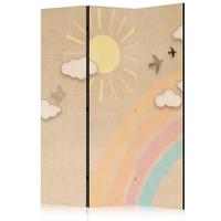 PARAVENT Akustik 3-tlg 135x172 cm Regenbogen Sonne Boho - Beige, Holz/Textil (135/172/3cm) - Muralo