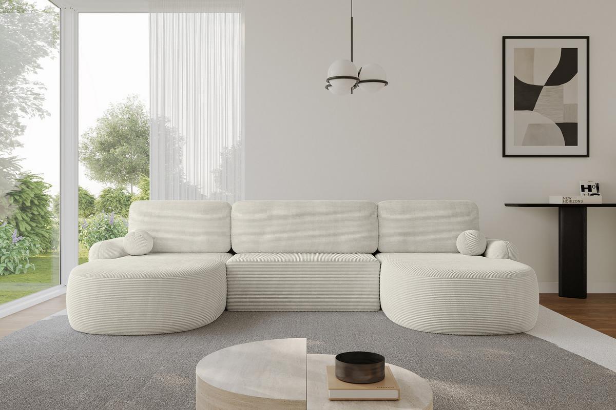 WOHNLANDSCHAFT mit Schlaffunktion und Bettkasten LIRA-U - 335x172x89 Creme - Creme, Holzwerkstoff/Textil (335/89/172cm) - ALTDECOR
