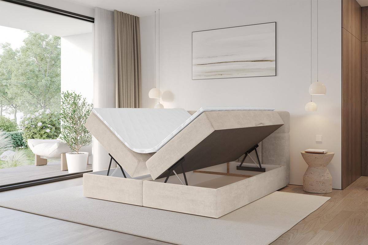 BOXBETT mit Matratze H3 - FAMA - 160x200 cm Beige Monolith - Sahara, Holzwerkstoff (160/200cm) - ALTDECOR