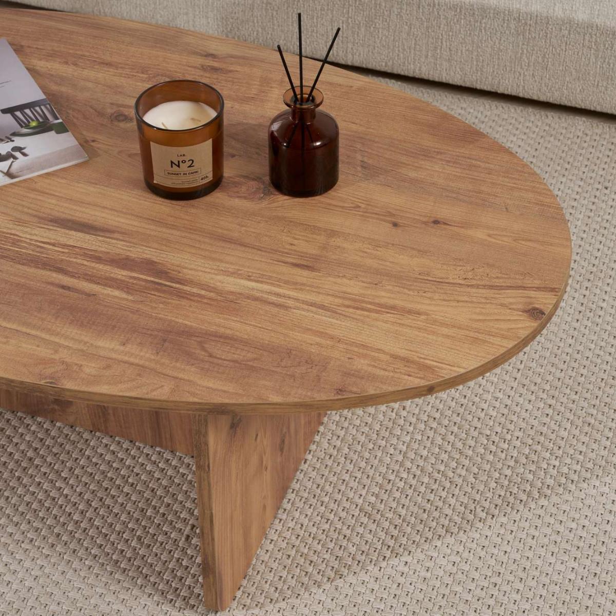COUCHTISCH mit ovaler Platte L125 cm 65/120/40 cm - Kieferfarben, Holzwerkstoff (70/65/40cm) - Calicosy