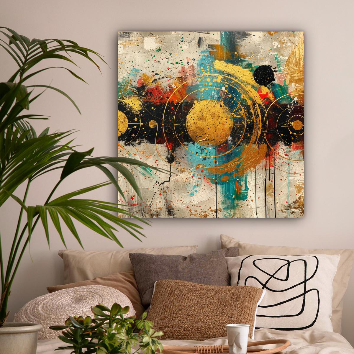 LEINWANDBILD Abstrakt - Kunst - Gold - Modern Deko Groß 90x90 cm - Multicolor, Textil (90/90cm) - MuchoWow