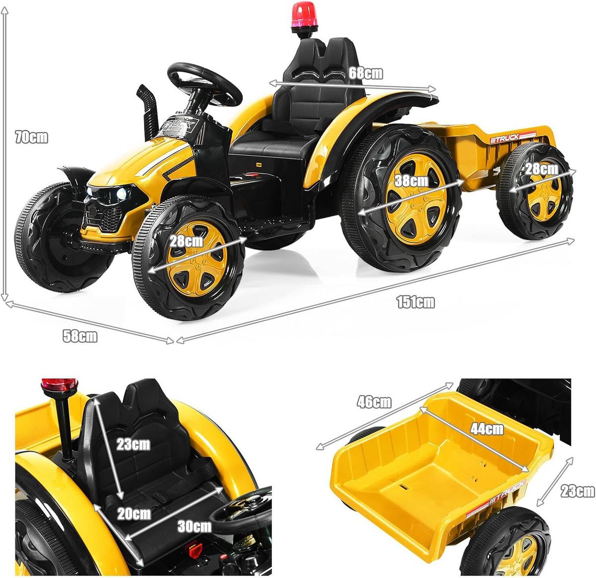 TRAKTOR 12V Gelb - Gelb, Kunststoff (152/71/69cm) - COSTWAY