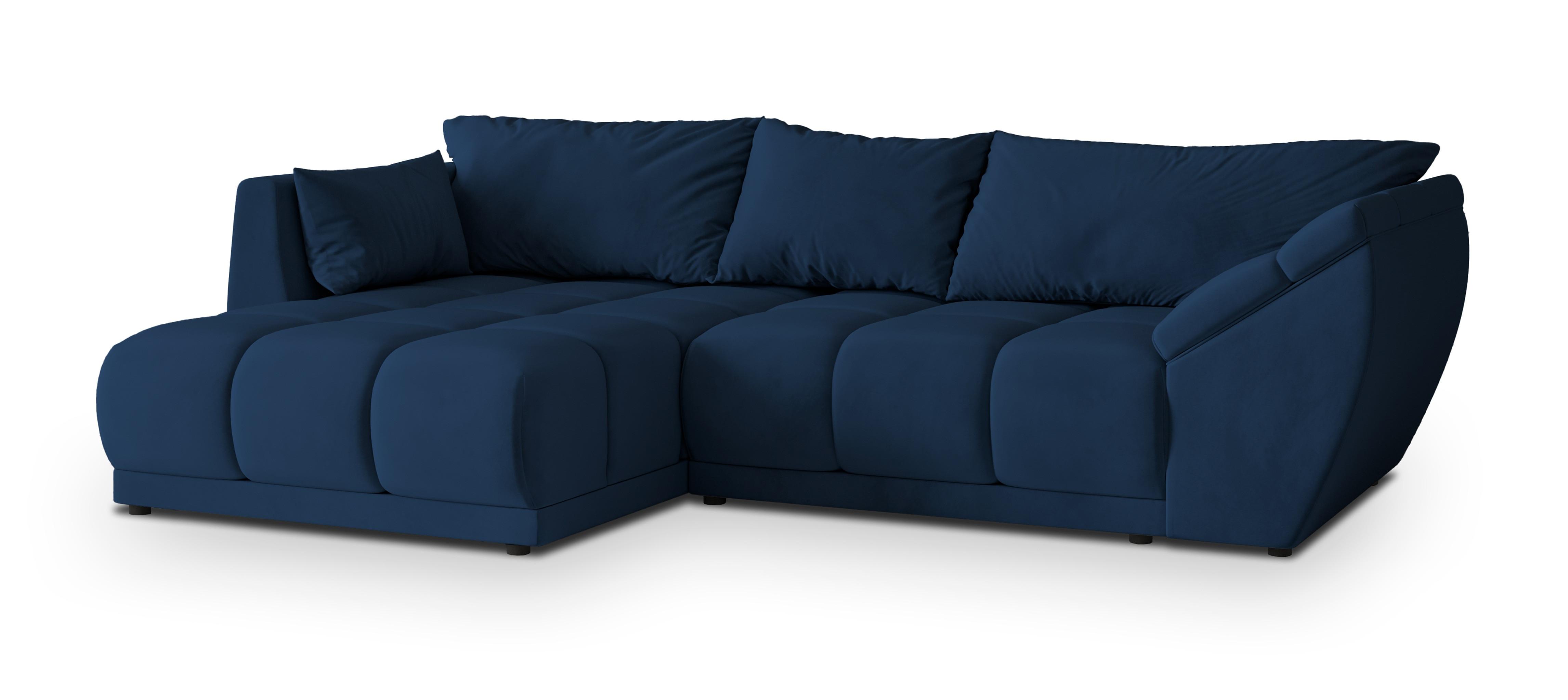 ECKSOFA ORENTI L-S Blau Velours-Stoff mit Schlaffunktion - Dunkelblau, Holz (287/182cm) - MASSENO