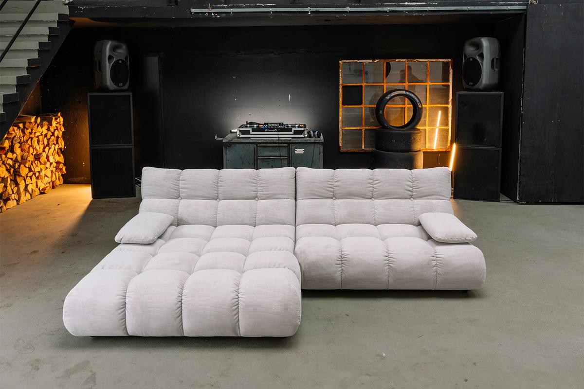 ECKSOFA VIVIEN Silber Cord - Silberfarben/Schwarz, Kunststoff/Textil (290/178cm) - KAWOLA
