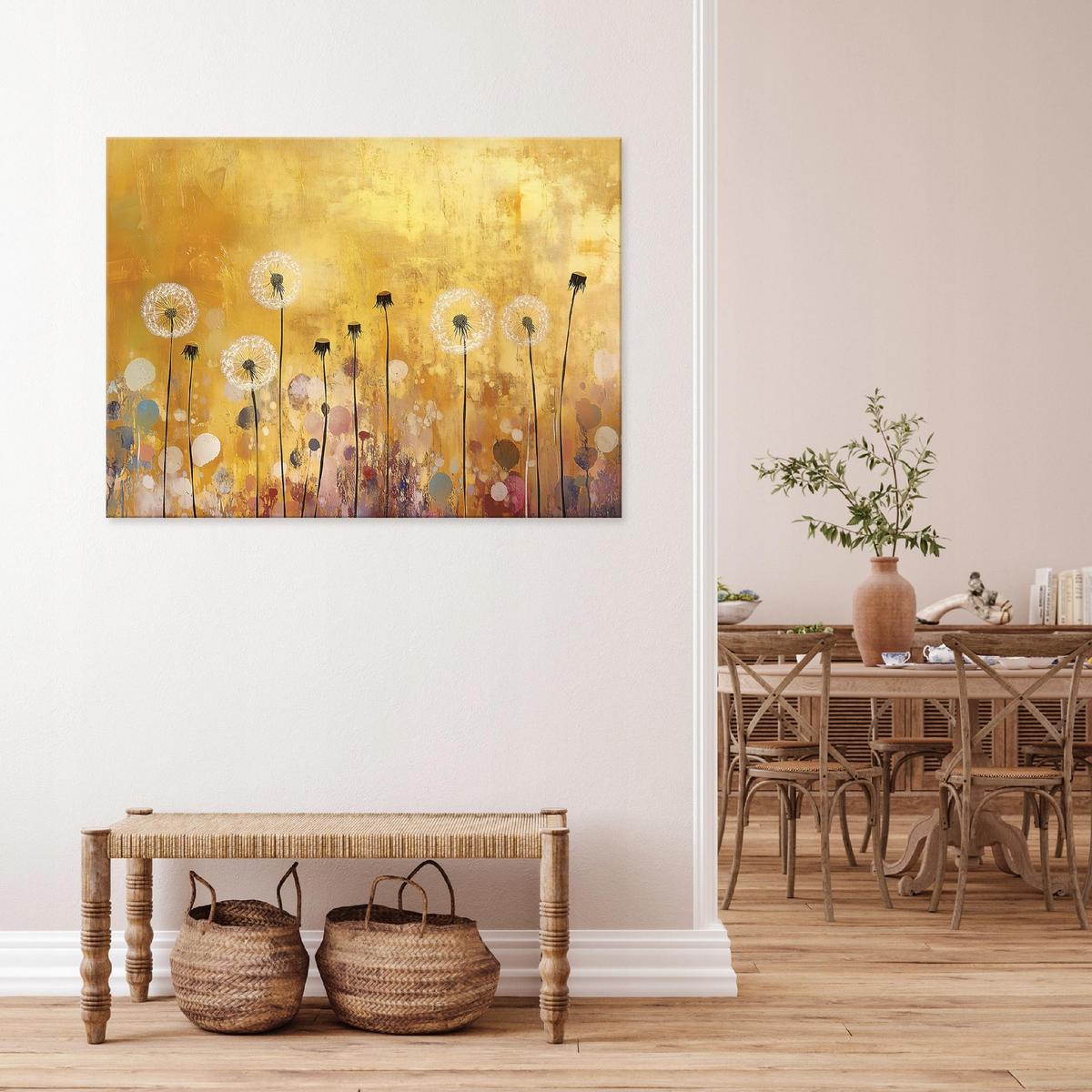 LEINWANDBILD Abstrakt Blumen Wiese Gold Modern Wohnzimmer 120x80 - Multicolor, Holzwerkstoff (120/80cm) - Wallarena