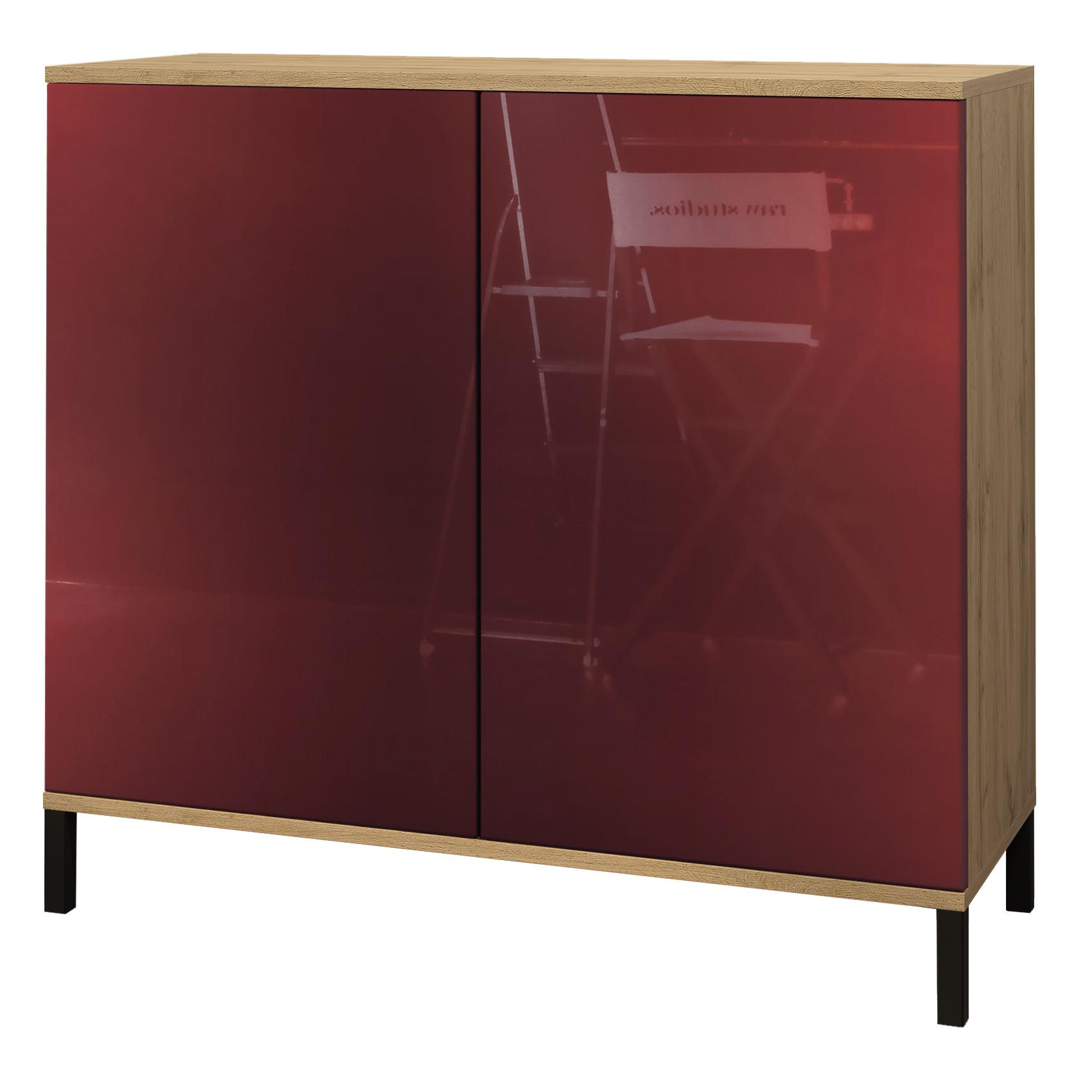 KOMMODE Skadu Bordeaux Hochglanz - Bordeaux, Holzwerkstoff (92.5/83.5/35cm) - Vladon