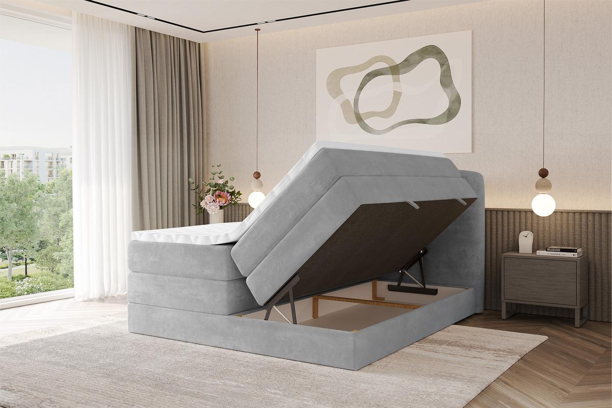 BOXBETT mit Matratze H3|H4 - NINA KING - 180x200 cm - Hellgrau - Hellgrau, Holzwerkstoff (180/200cm) - ALTDECOR