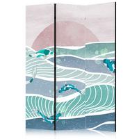 PARAVENT Akustik 3-tlg 135x172 cm Fische und Wellen Boho - Multicolor, Holz/Textil (135/172/3cm) - Muralo