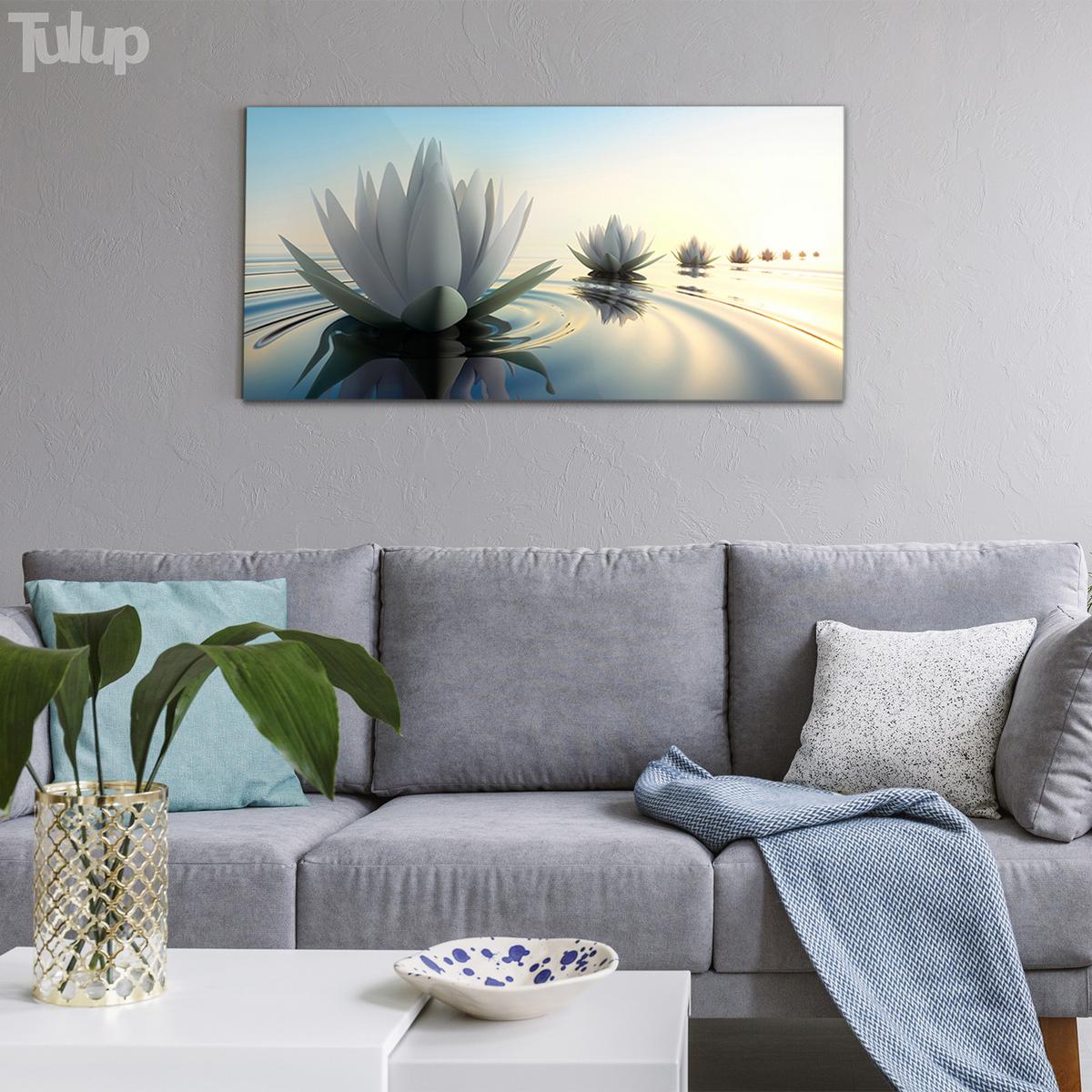 GLASBILD 100x50 cm Lotosblume - Schwarz, Glas (100/50cm) - TULUP