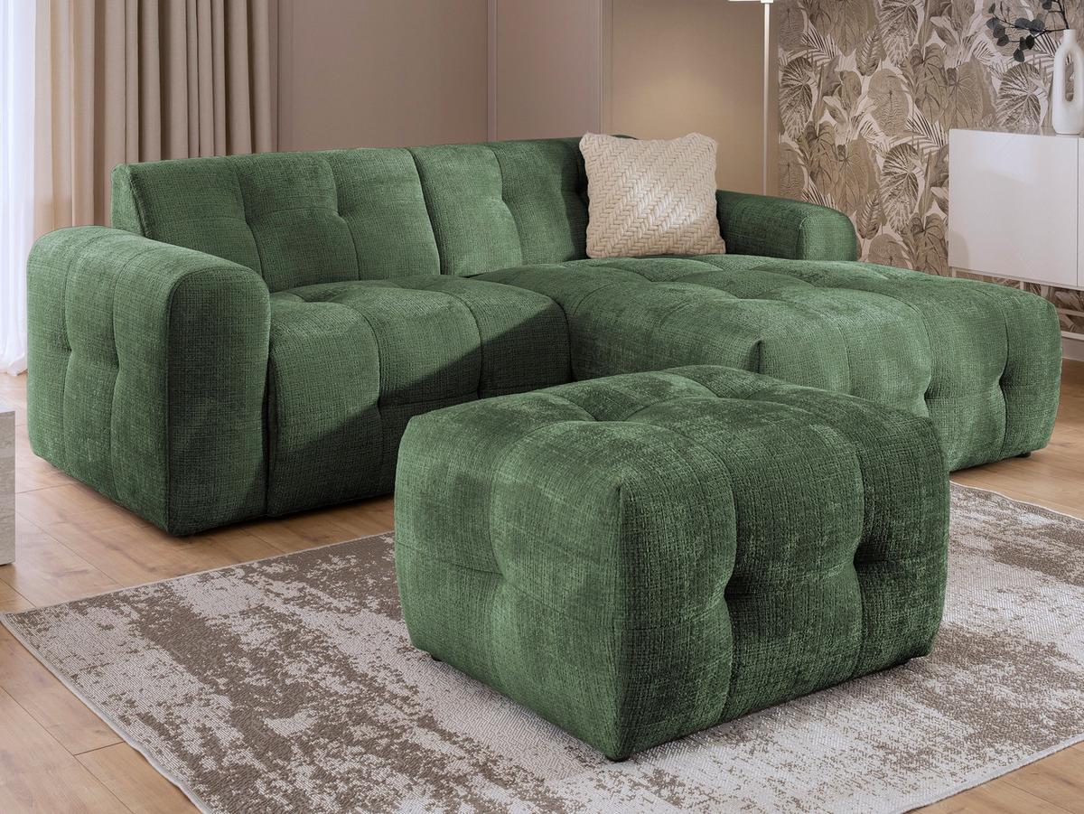 POLSTERHOCKER mit raffinierten Steppungen, zu passendem Sofa, Wellenunterfederung, Chenille-Bezug Grün / 21055 - Schwarz/Grün, Kunststoff/Textil (87/46/68cm) - luma-home
