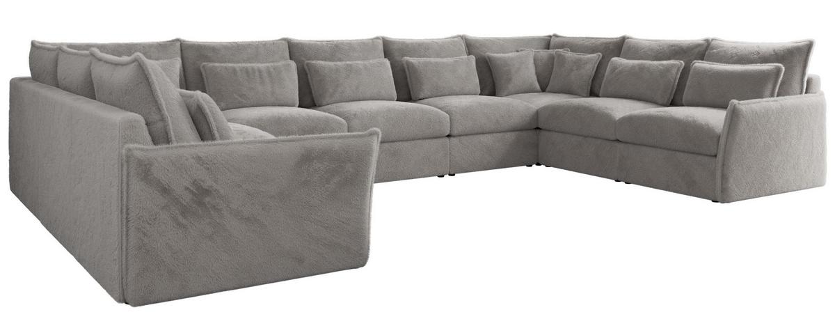 WOHNLANDSCHAFT VERSO U 9M Hellgrau Plüsch - Hellgrau/Schwarz, Kunststoff/Textil (442/93/270cm) - MKS