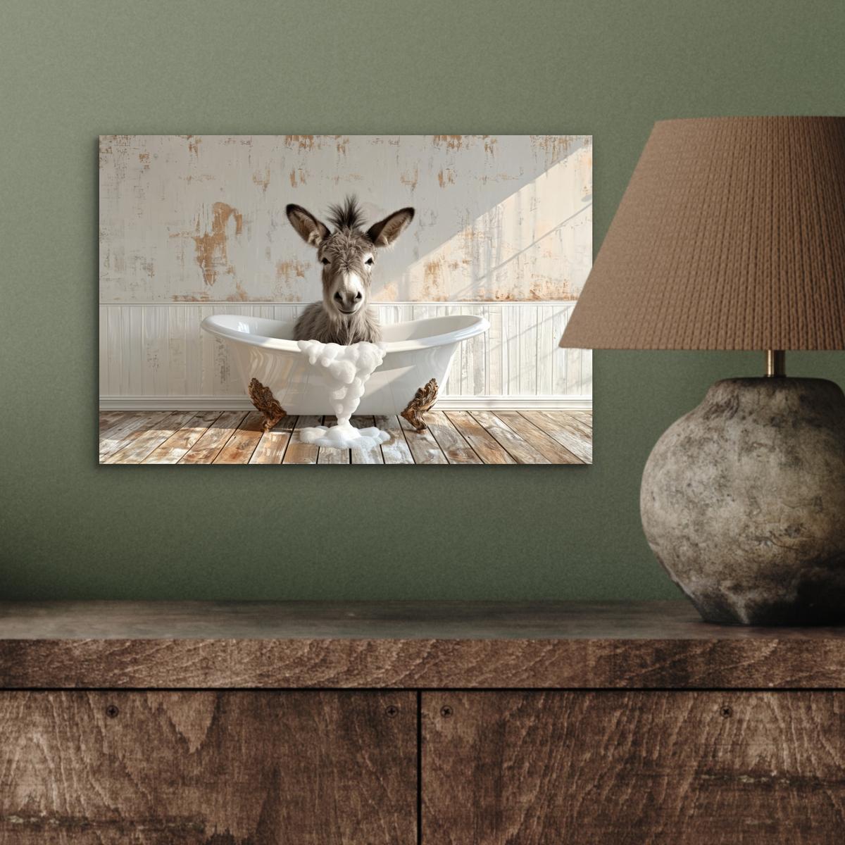 METALLBILD Esel - Tiere - Badewanne - Schaumstoff 30x20 cm - Weiß, Metall (30/20cm) - MuchoWow
