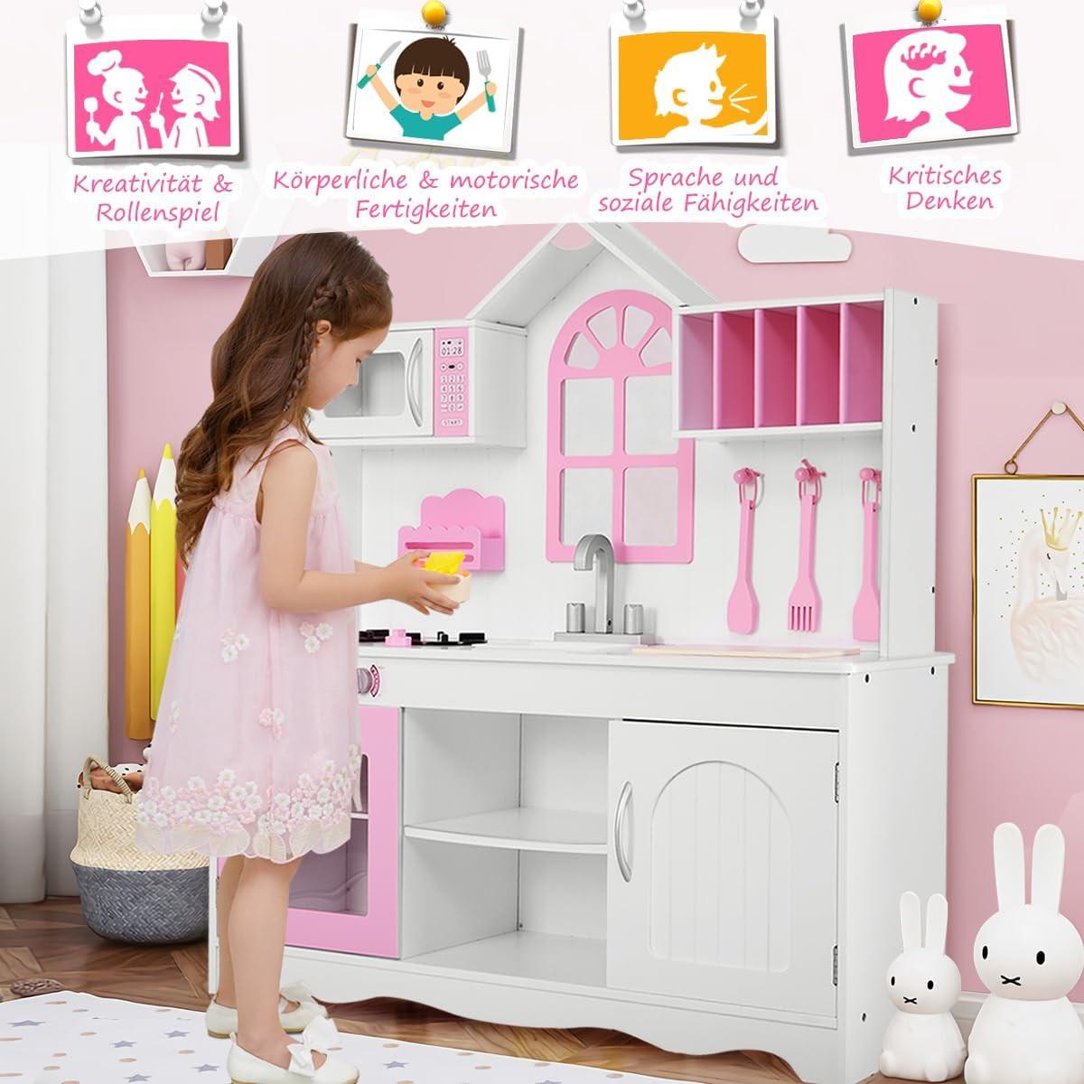 KINDERKÜCHE Spielküche InkL Weiß - Weiß, Holz (106.5/109/32cm) - COSTWAY