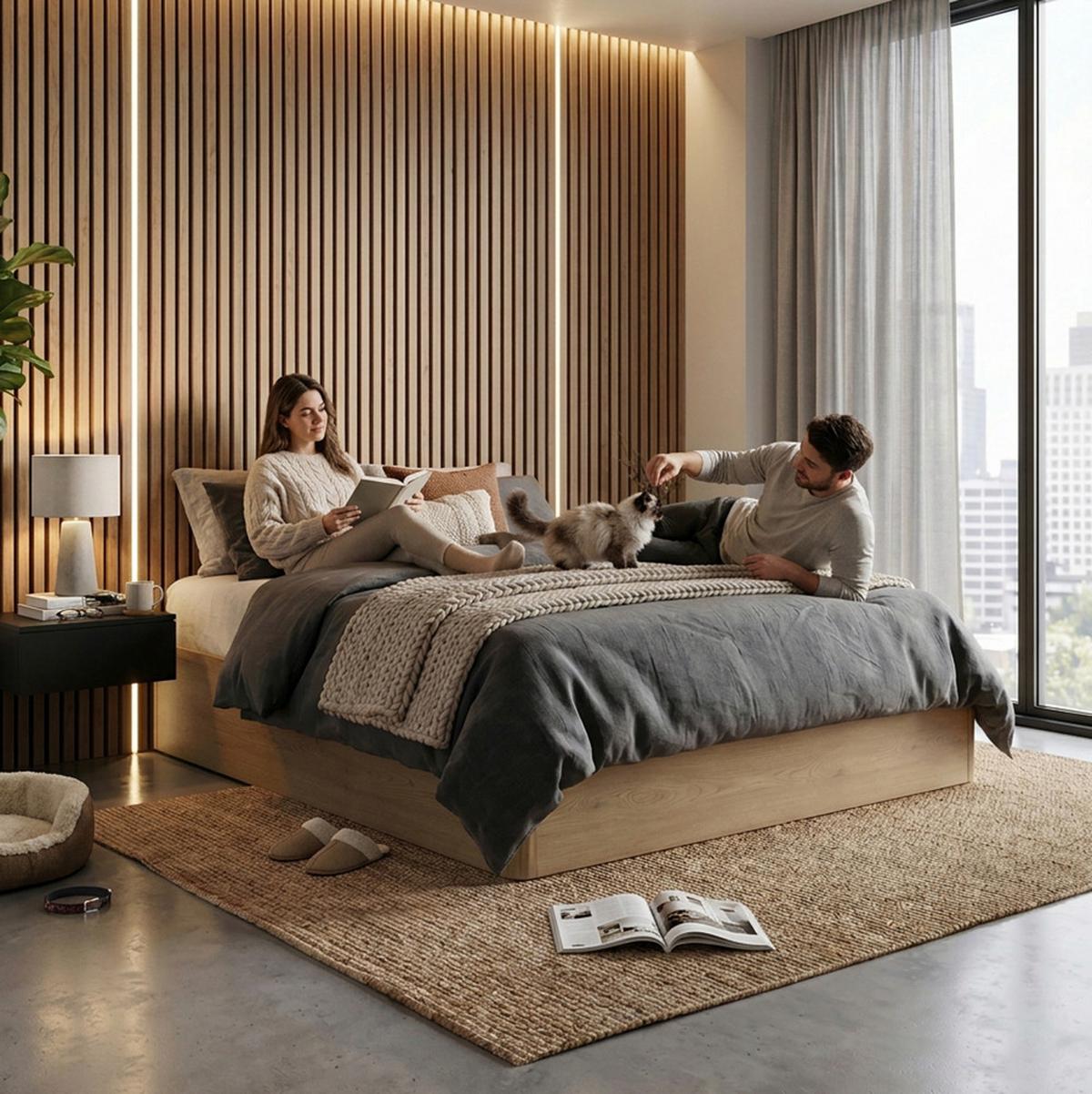 BETT Sara mit Bettkasten und Taschenfedernmatratze 26 cm, 160x200, Cremona Eiche - Eichefarben, Holzwerkstoff (160/200cm) - Beautysofa