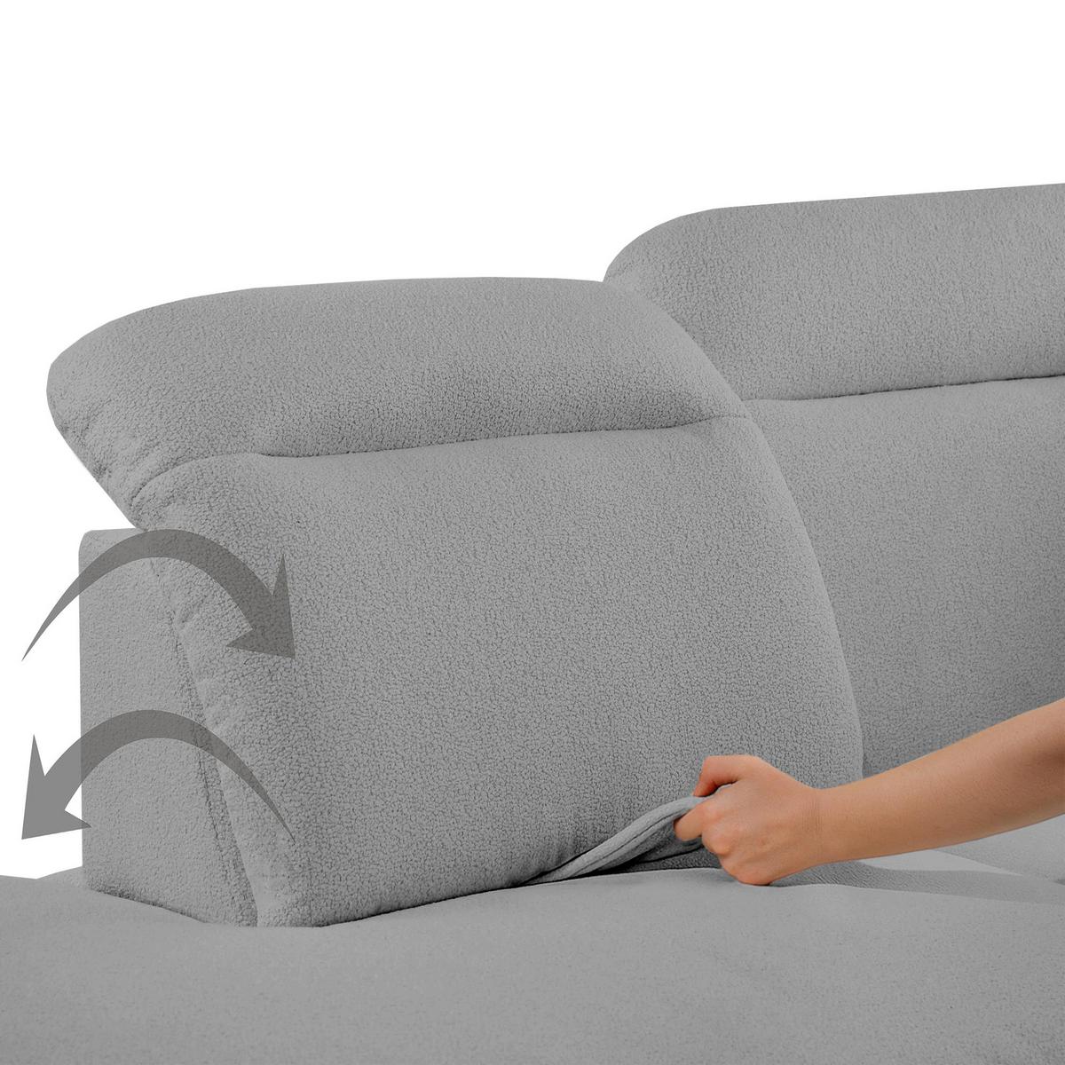 WOHNLANDSCHAFT Sora U mit Schlaffunktion und verstellbarer Sitztiefe, Kopfstützen und Armlehne, 365 cm, Grau, Links - Schwarz/Grau, Textil (365/107/235cm) - Beautysofa