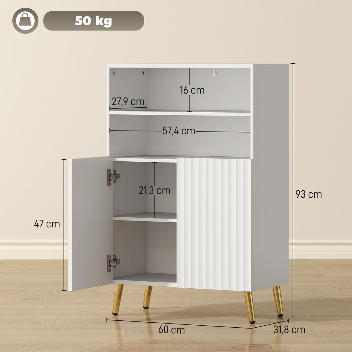 BADEZIMMERSCHRANK MDF Metall Weiß - Goldfarben/Weiß, Holzwerkstoff/Metall (31.8/93/60cm) - HOMCOM