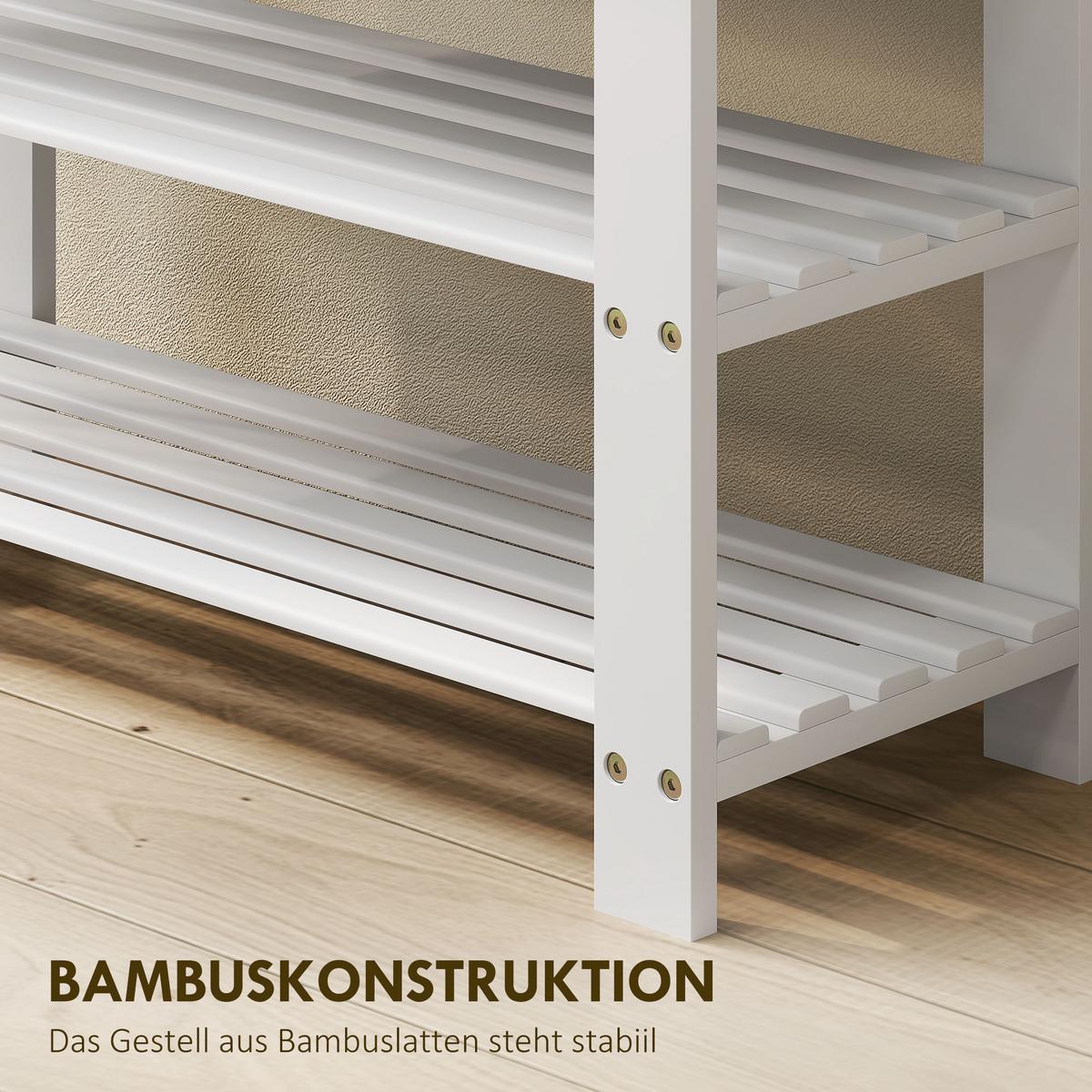 SCHUHBANK aus Bambus mit 2 Ablagen, Sitzbank mit Stauraum 70x28x45 cm, Weiß - Weiß, Naturmaterialien (28/45/70cm) - HOMCOM