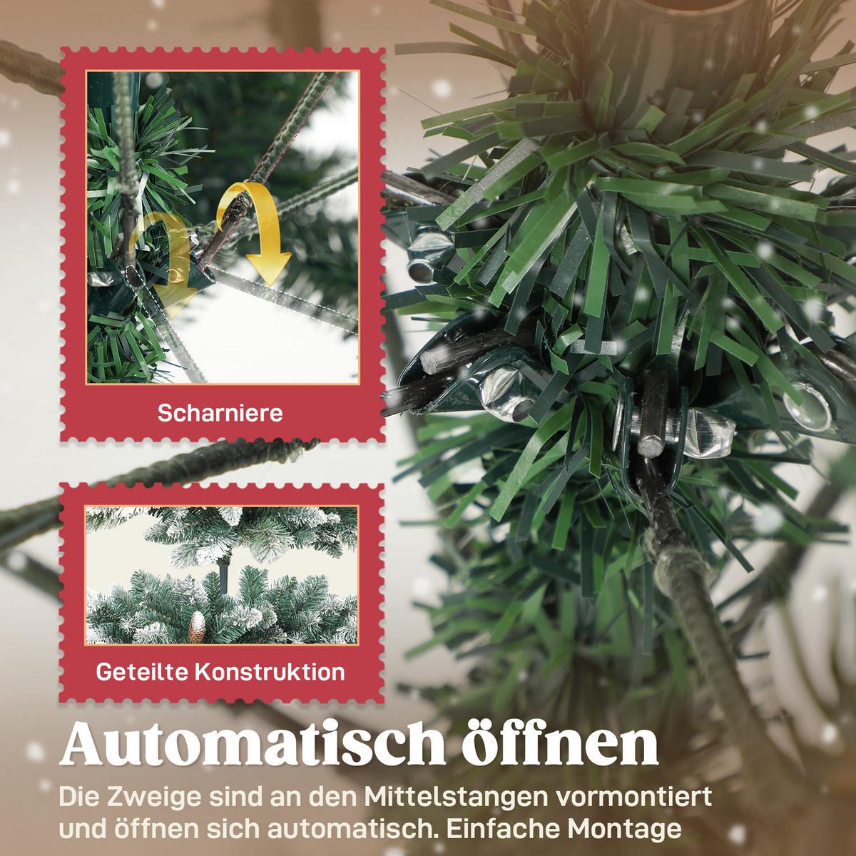 KÜNSTLICHER Weihnachtsbaum 180 cm künstlich Tannenbaum mit Schnee 1000 Spitzen - Grün, Kunststoff (180cm) - HOMCOM