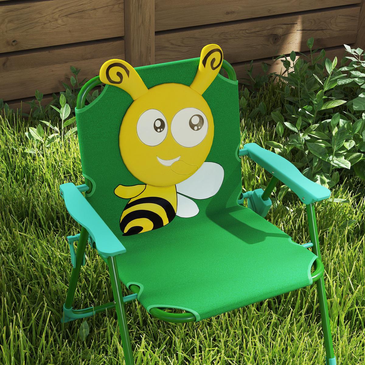 KINDERSITZGRUPPE Garten Kindersitzgarnitur mit 2 Klappstühlen Bienen-Muster Grün - Grün, Metall - AIYAPLAY