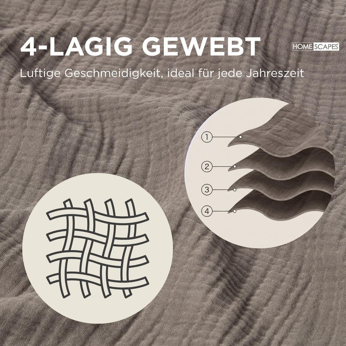 WOHNDECKE Musselin grau mit Quasten - Grau, Textil (127/180cm) - Homescapes