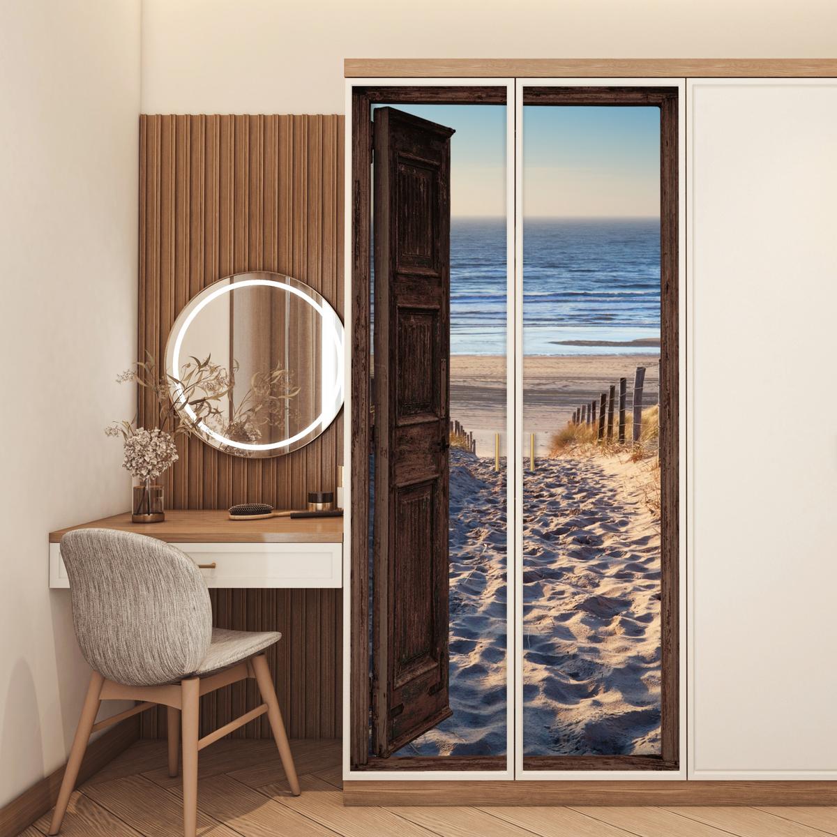 TÜRAUFKLEBER Durchblick - Strand - Meer - Weg - Dünen 90x215 cm - Türtapete - Sandfarben, Kunststoff (90/0.1cm) - MuchoWow