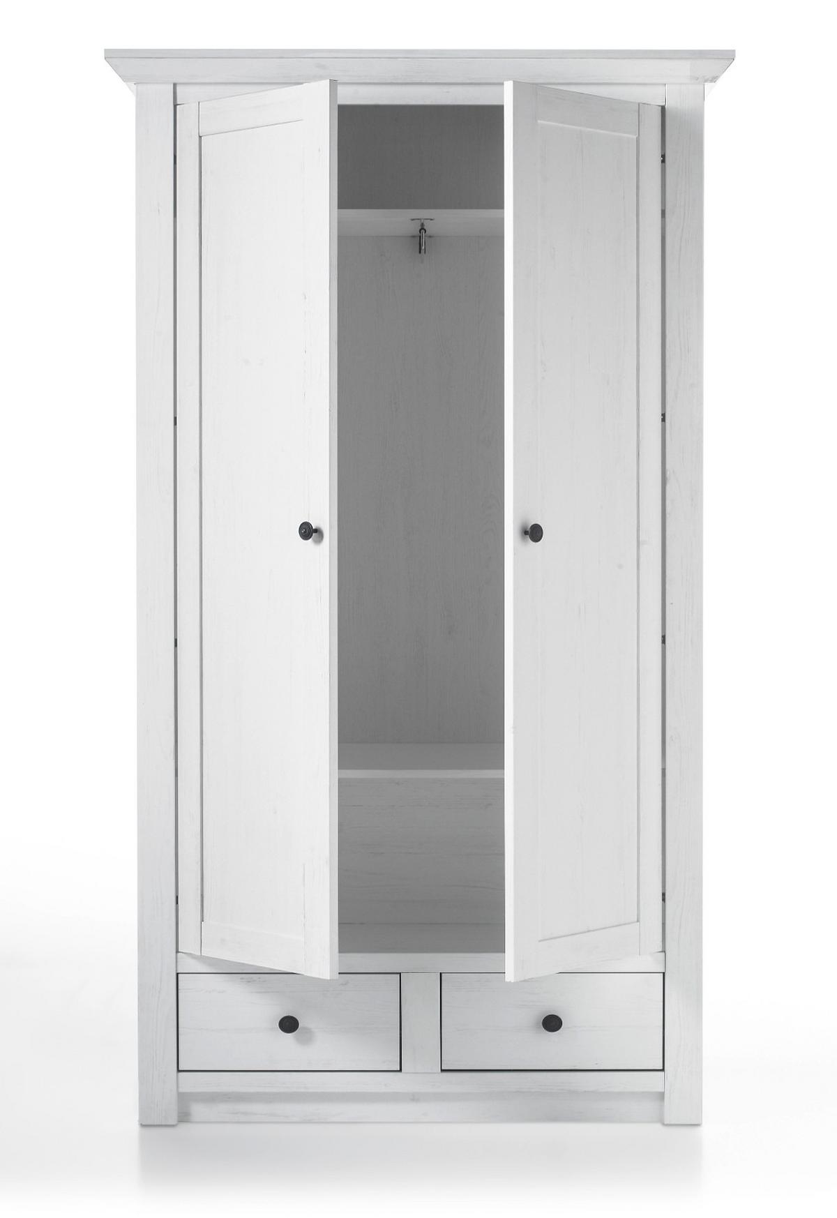 GARDEROBE Pinie weiß Set 3-teilig 220 cm, Garderobenkombination Landhaus - Schwarz/Weiß, Holzwerkstoff/Metall (220/206/45cm) - Furn.Design