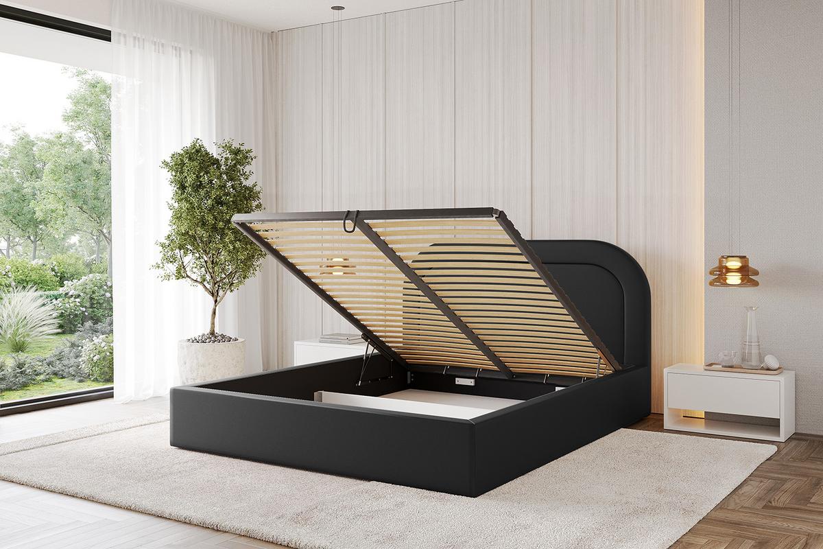 POLSTERBETT mit Bettkasten und Lattenrost, Boxbett ohne Matratze - LERAY 120x200 Schwarz Kunstleder - Schwarz Hochglanz, Holzwerkstoff/Textil (120/200cm) - ALTDECOR