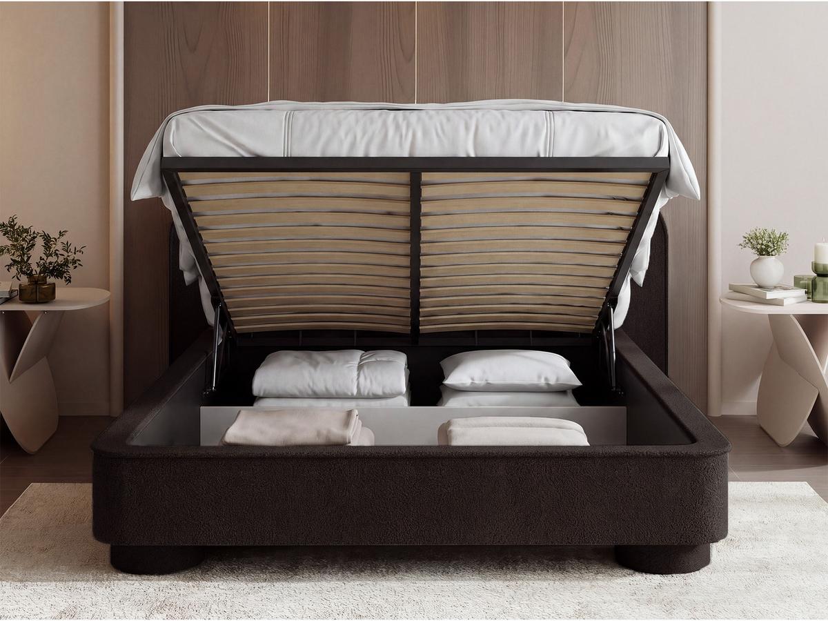 POLSTERBETT Aurora mit Bettkasten, Lattenrost & gepolsterten Füßen in Braun Boucle 140x200 cm - Birkefarben/Braun, Textil/Metall (140/200cm) - WFL GROUP