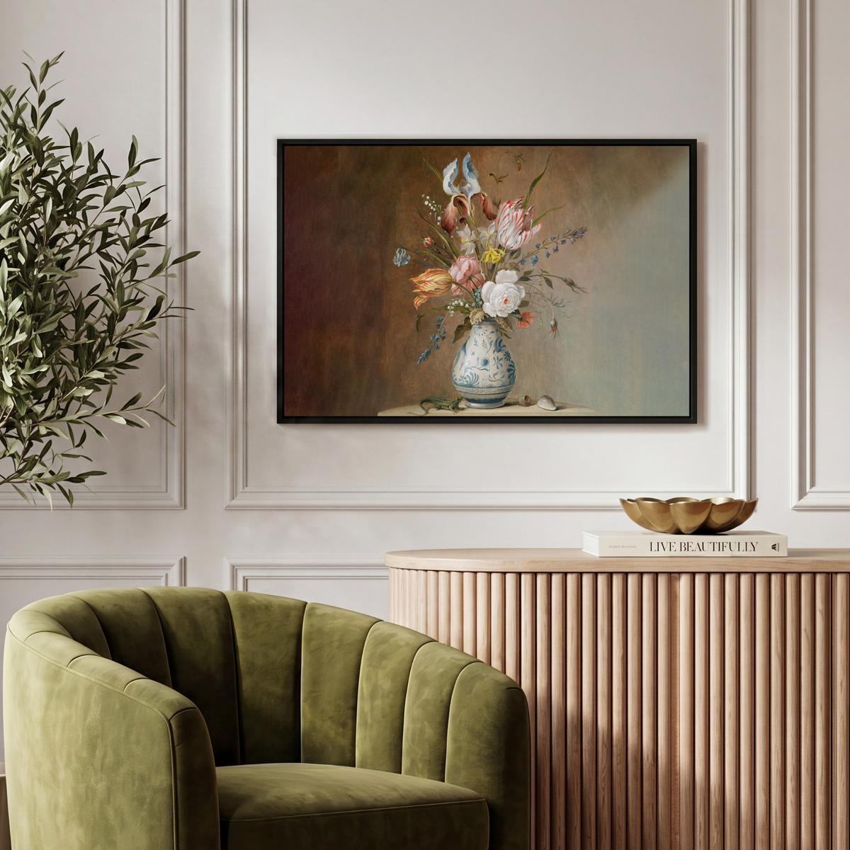 LEINWAND Bilder mit Rahmen - Alte Meister - Blumen - Balthasar van der Ast - 60x40 - Hellbraun, Textil (60/40cm) - MuchoWow