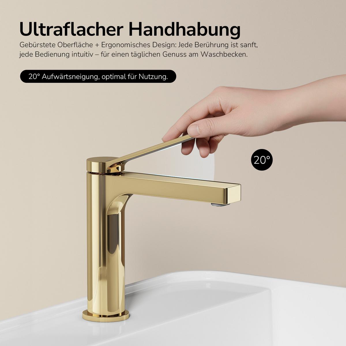 WASCHTISCHARMATUR mit Spulen-Zertifiziertem Filterelement Champagnergold 17,3/19,5 cm - Goldfarben, Metall (17.3/4.6/19.5cm) - EMKE