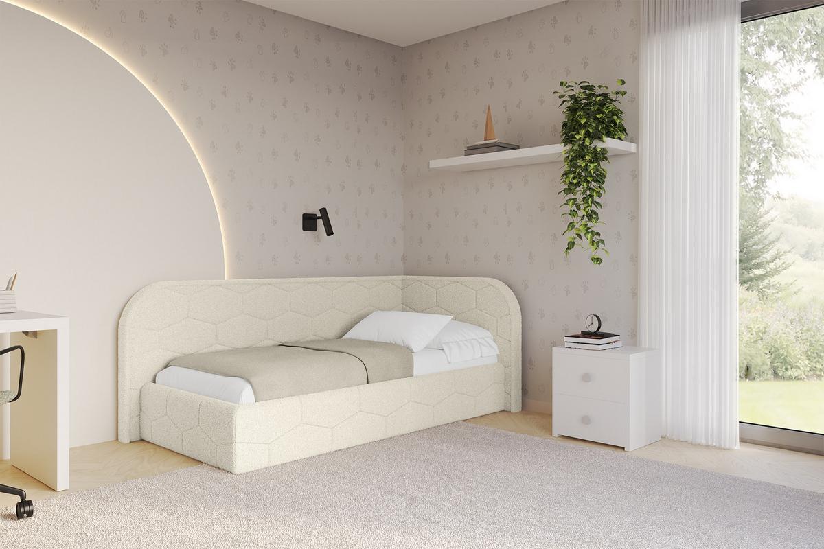 EINZELLBETT Jugendbett mit Bettkasten und Matratze H3/H4, Links - JAXY 80x200 Beige - Champagner, Holzwerkstoff/Textil (80/200cm) - ALTDECOR