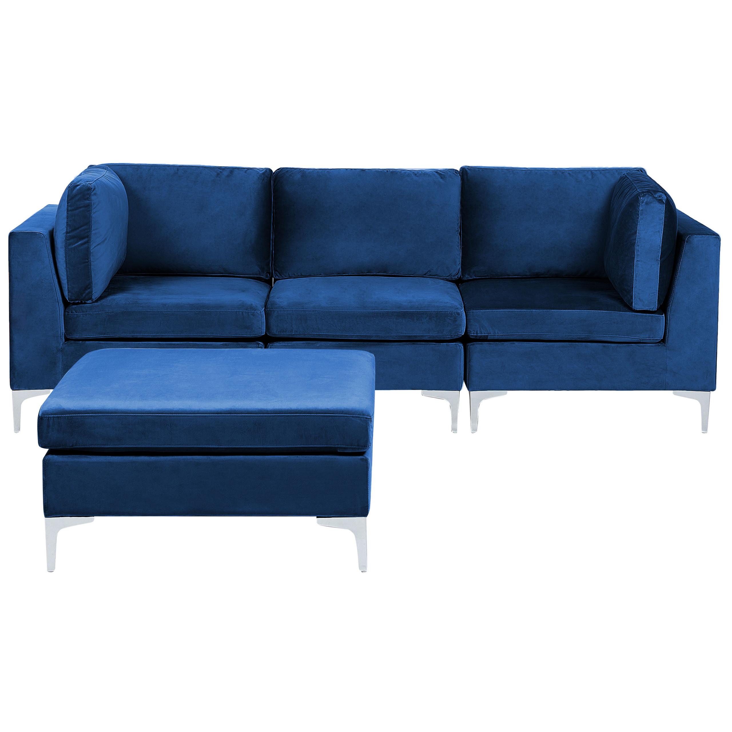 3-SITZER-SOFA Samtstoff marineblau mit Ottomane Evja - Blau, Textil (235/84/85cm) - Beliani