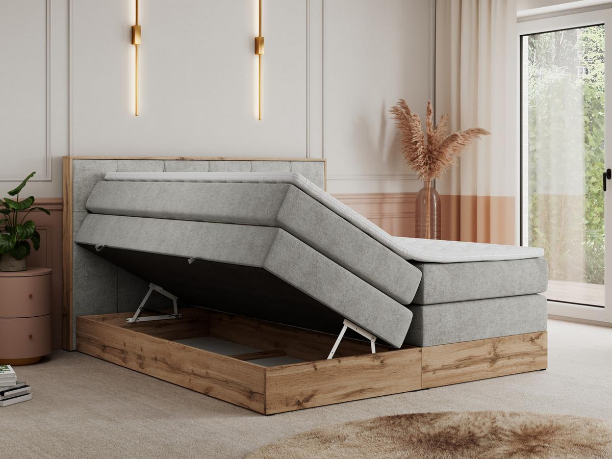 BOXSPRINGBETT VENETO KING 200/200 Hellgrau Struktur - H4 - Hellgrau, Holz/Textil (200/200cm) - MKS