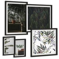 BILDER SET 5er Set - 50x50 cm & 20x30 cm & 40x60 cm Schwarzer Rahmen - Rustikale Topfpflanzen - Schwarz, Kunststoff (40/60cm) - TULUP