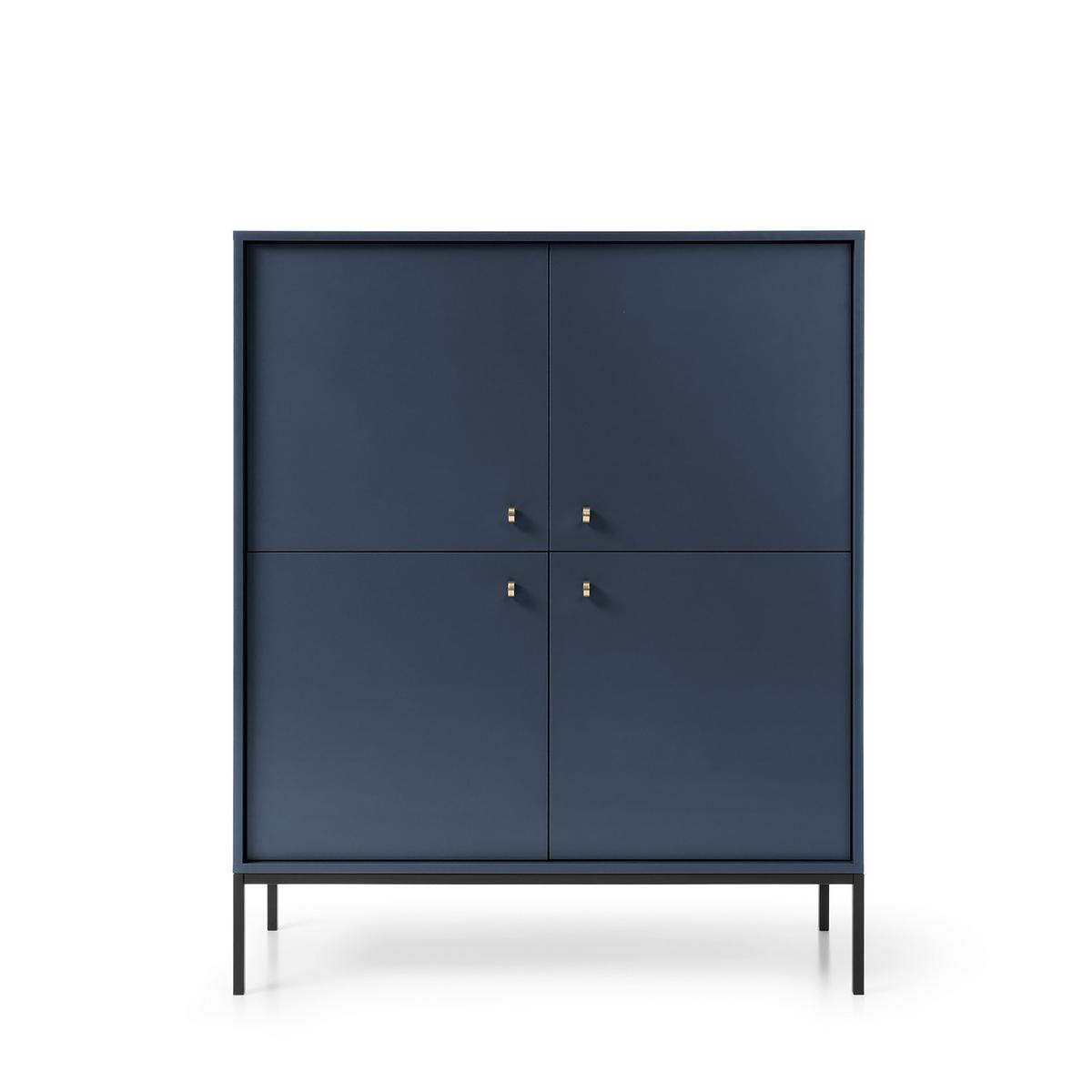 HIGHBOARD MONDO 104/125/39 cm mit 4 Türen Blau - Blau, Holzwerkstoff (104/125/39cm) - MASSENO