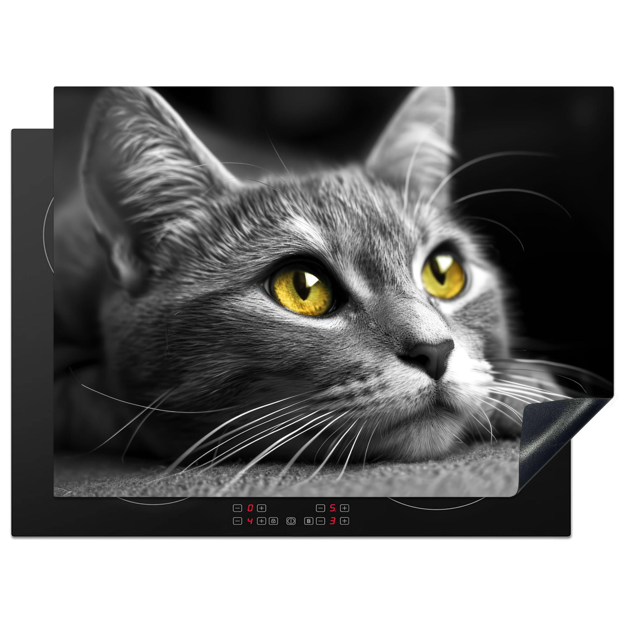 HERDABDECKPLATTE Katze - Grau - Tiere - Katze Herdabdeckung Induktionsfeld 70x52 cm - Grau, Kunststoff (70/52/0.2cm) - MuchoWow