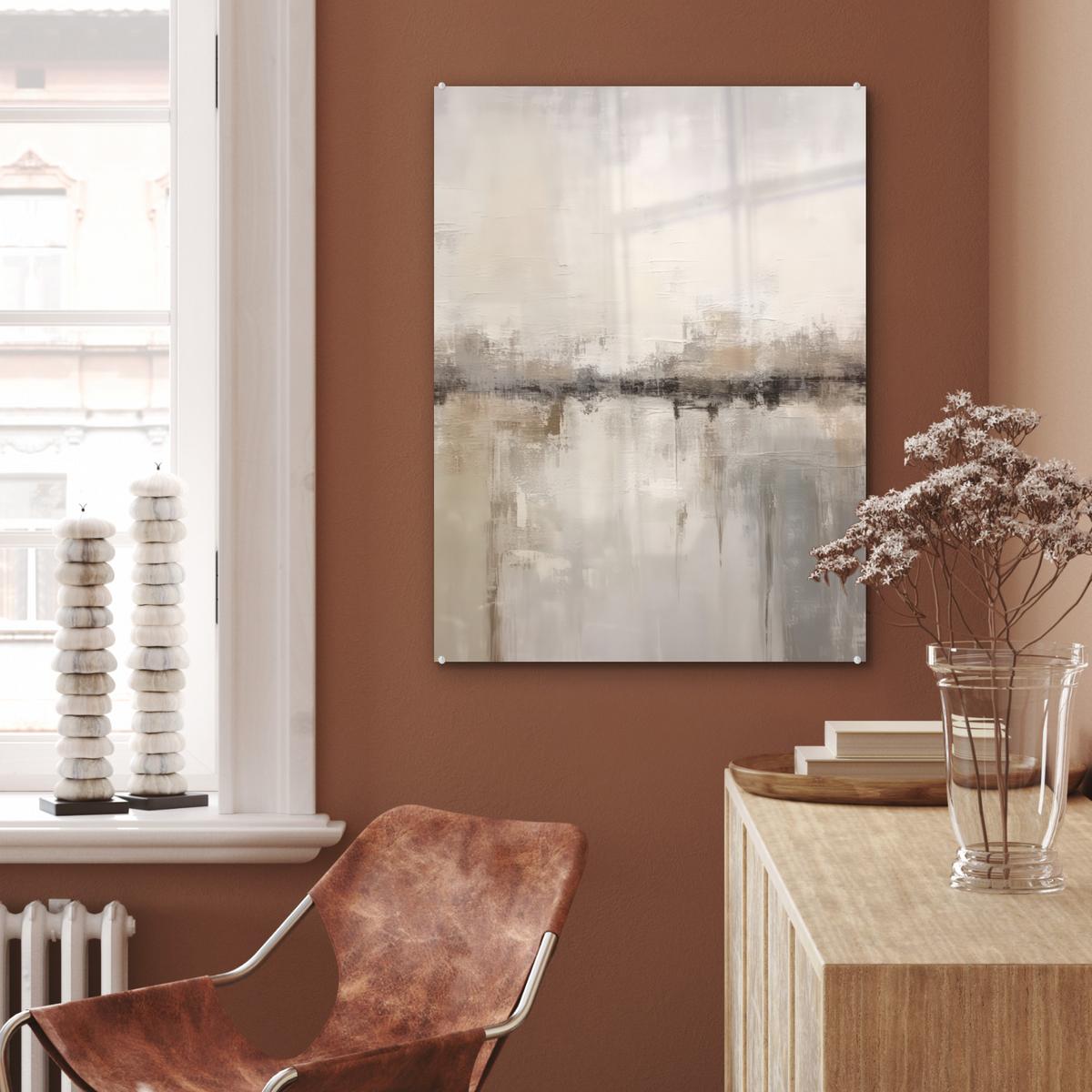 ACRYLGLASBILD Moderne Kunst - Abstrakt - Beige 60x80 cm - Beige, Glas (60/80cm) - MuchoWow