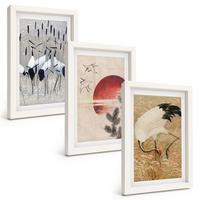 BILDER SET 3er Set - 20x30 cm Weißer Rahmen - Japanische Kraniche Landschaft - Weiß, Kunststoff (20/30cm) - TULUP