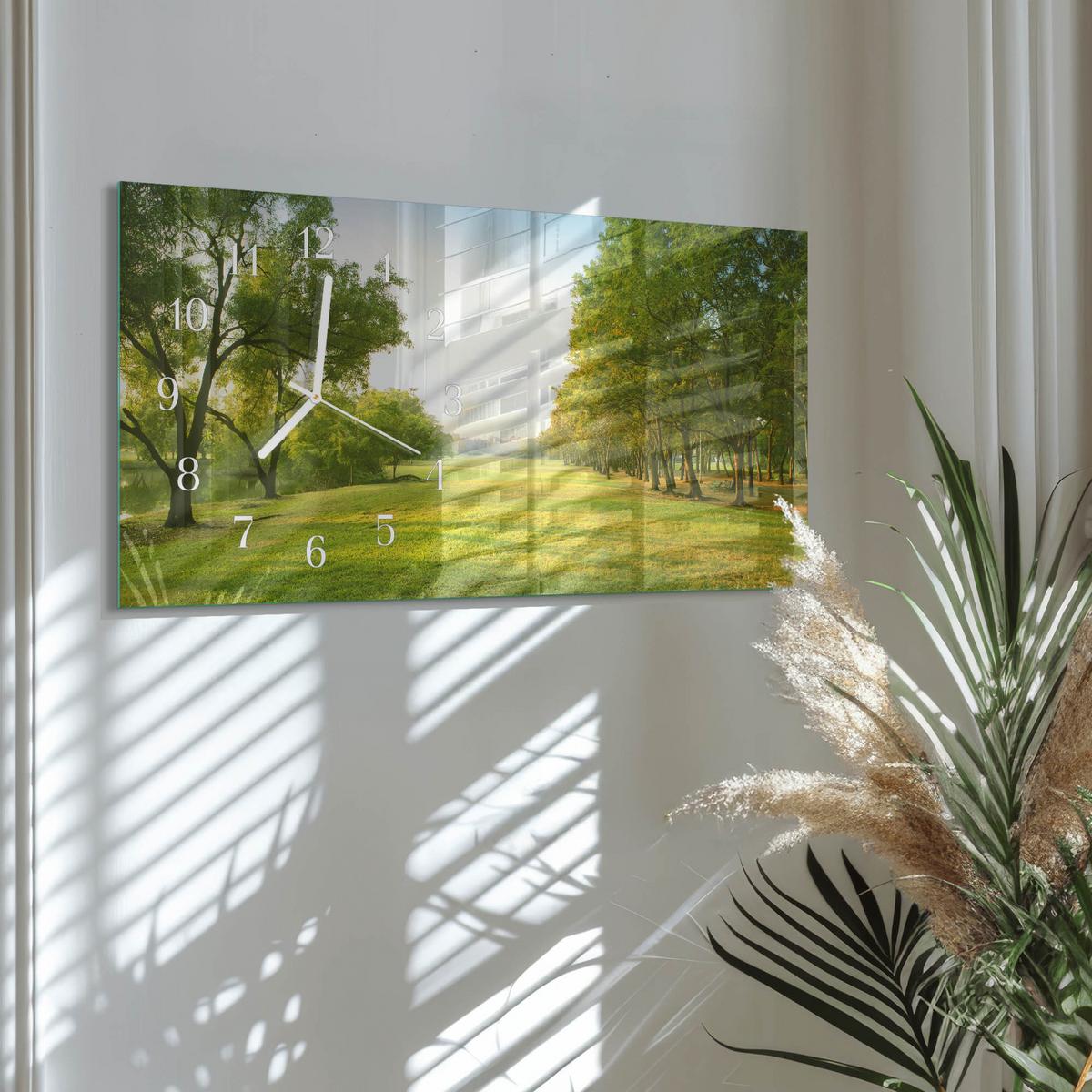 WANDUHR aus Glas 60x30 cm - Das Grün der Natur - Grün, Glas (60/30/0.4cm) - TULUP
