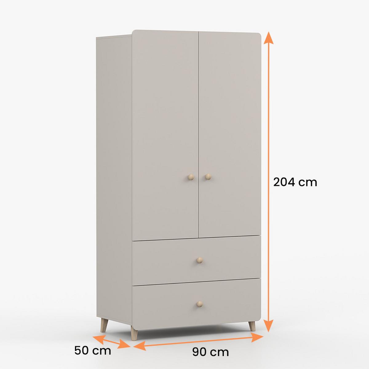 DREHTÜRENSCHRANK MARIO 2D 90 cm Kaschmir/Kaschmir, 2-türig, zwei Schubladen, Holzgriffe - Kaschmir/Eukalyptusholzfarben, Holz/Holzwerkstoff (90/204/50cm) - imoebel24