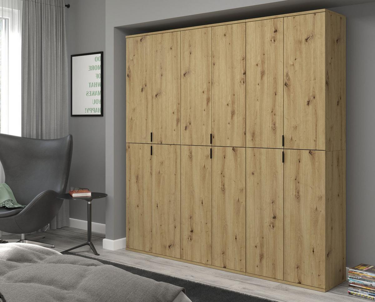 GARDEROBENSCHRANK Eiche Artisan 183 cm, Flurschrank mit 12 Türen - Schwarz/Eiche Artisan, Holzwerkstoff/Kunststoff (183/193/34cm) - Inn.Furn