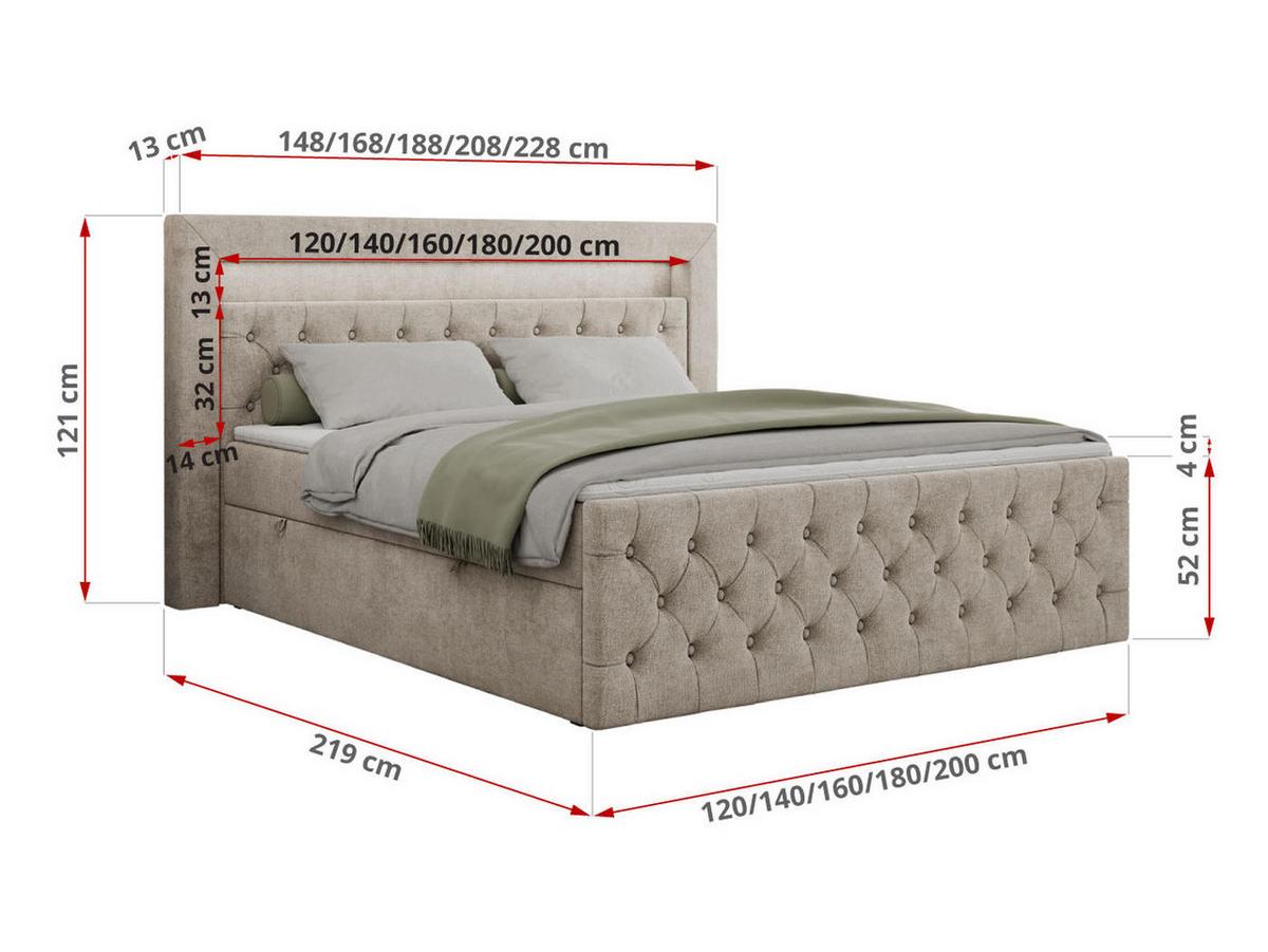BOXBETT GOLD-9 LED 200/200 Beige Struktur - H4 - Beige, Holz/Textil (200/200cm) - MKS