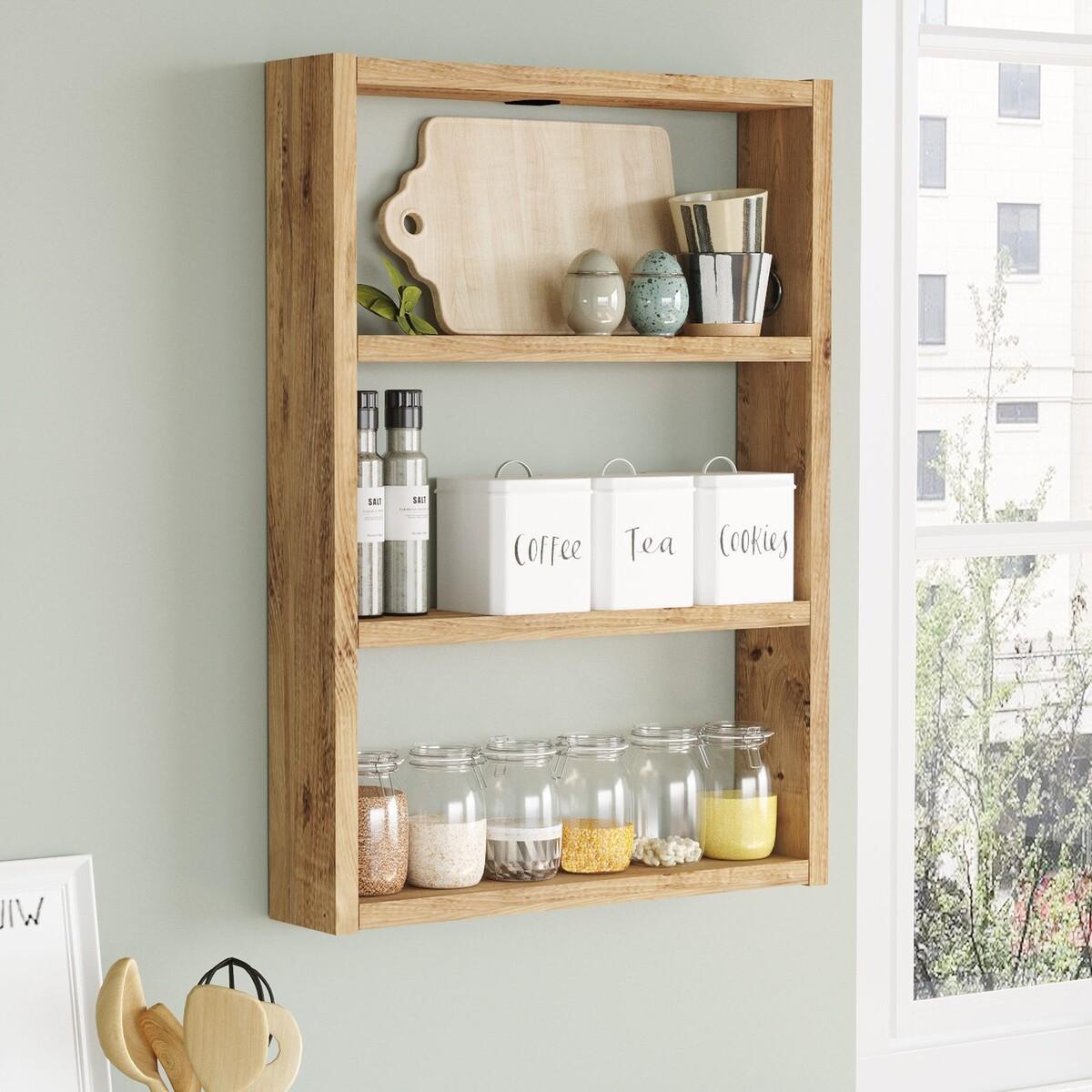 WANDREGAL mit 3 ablagen - emma 43,2/9/60 cm - Beige, Holzwerkstoff (9/60/43.2cm) - Calicosy