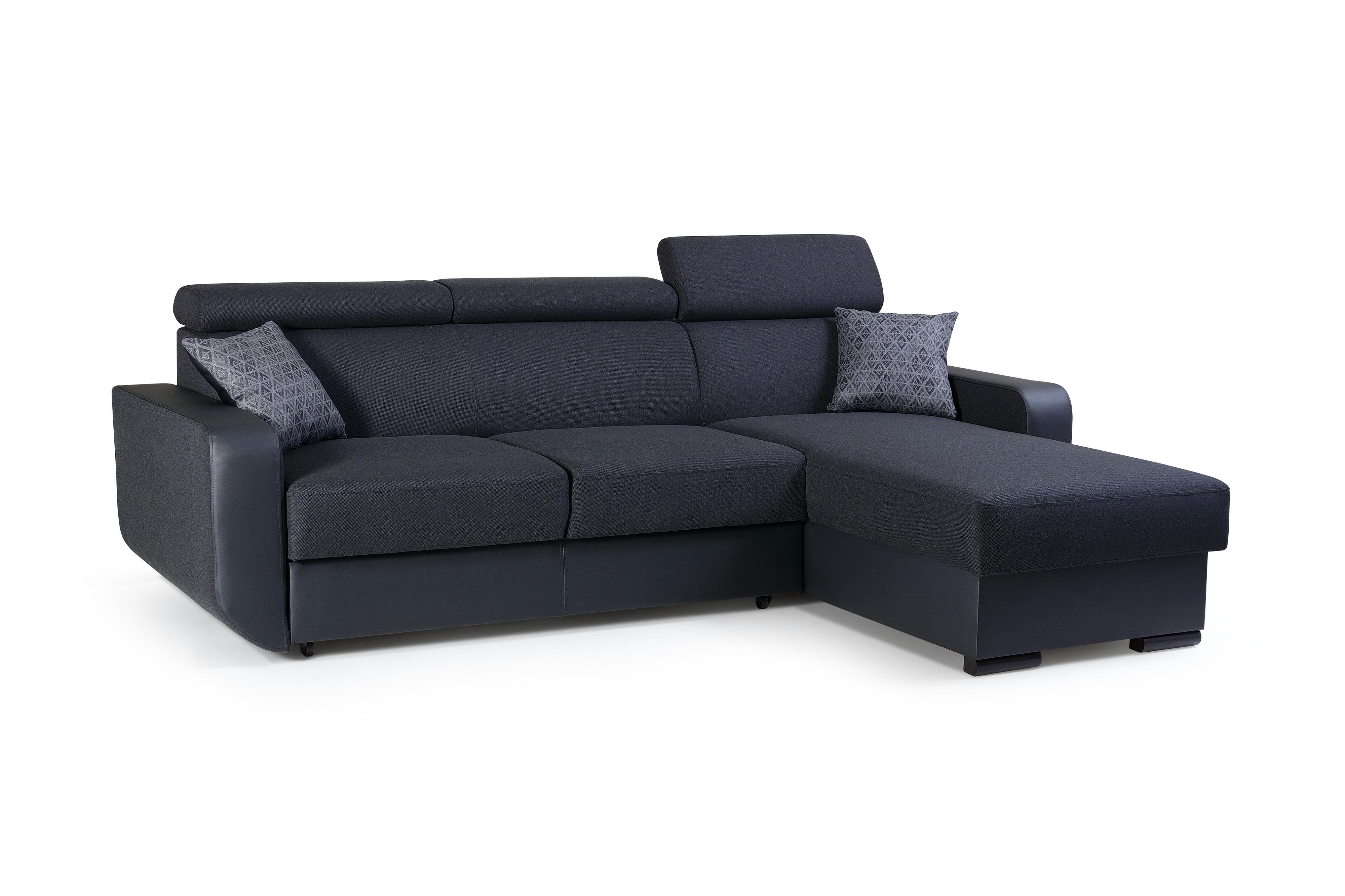 ECKSOFA PALAZZO Schwarz Geflochtener Stoff mit Schlaffunktion - Schwarz, Holz (236/165cm) - MASSENO