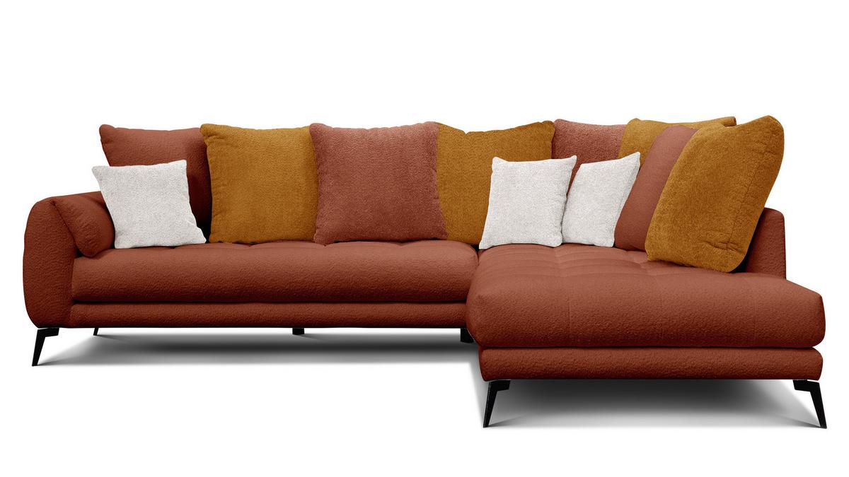 ECKSOFA CALME 5-Sitzer, dunkelorange und écru - Dunkelorange/Schwarz, Holz/Textil (294/229cm) - Wozimo